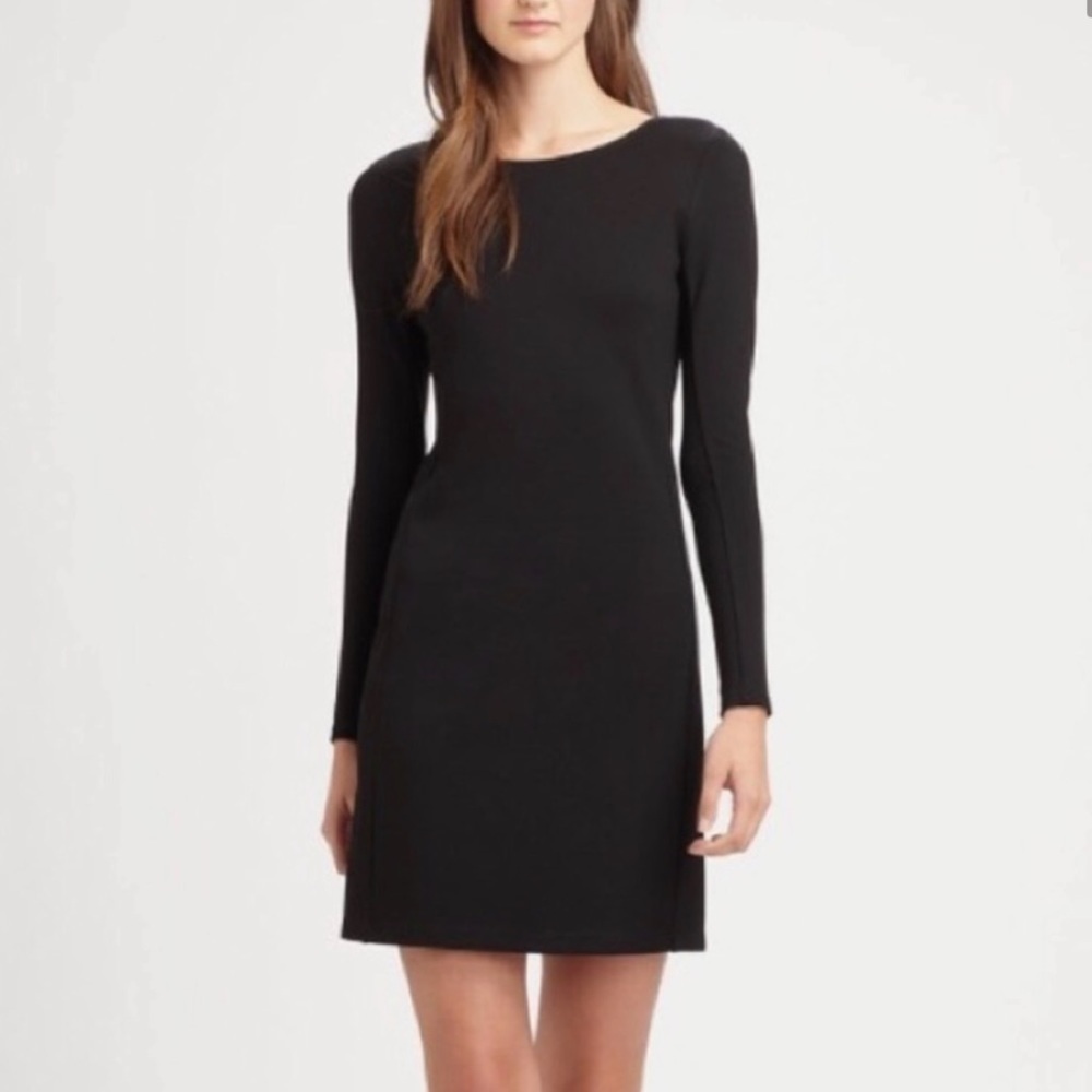 Theory Kalion Shift Dress Black Zipper Sleeve Size 4 F